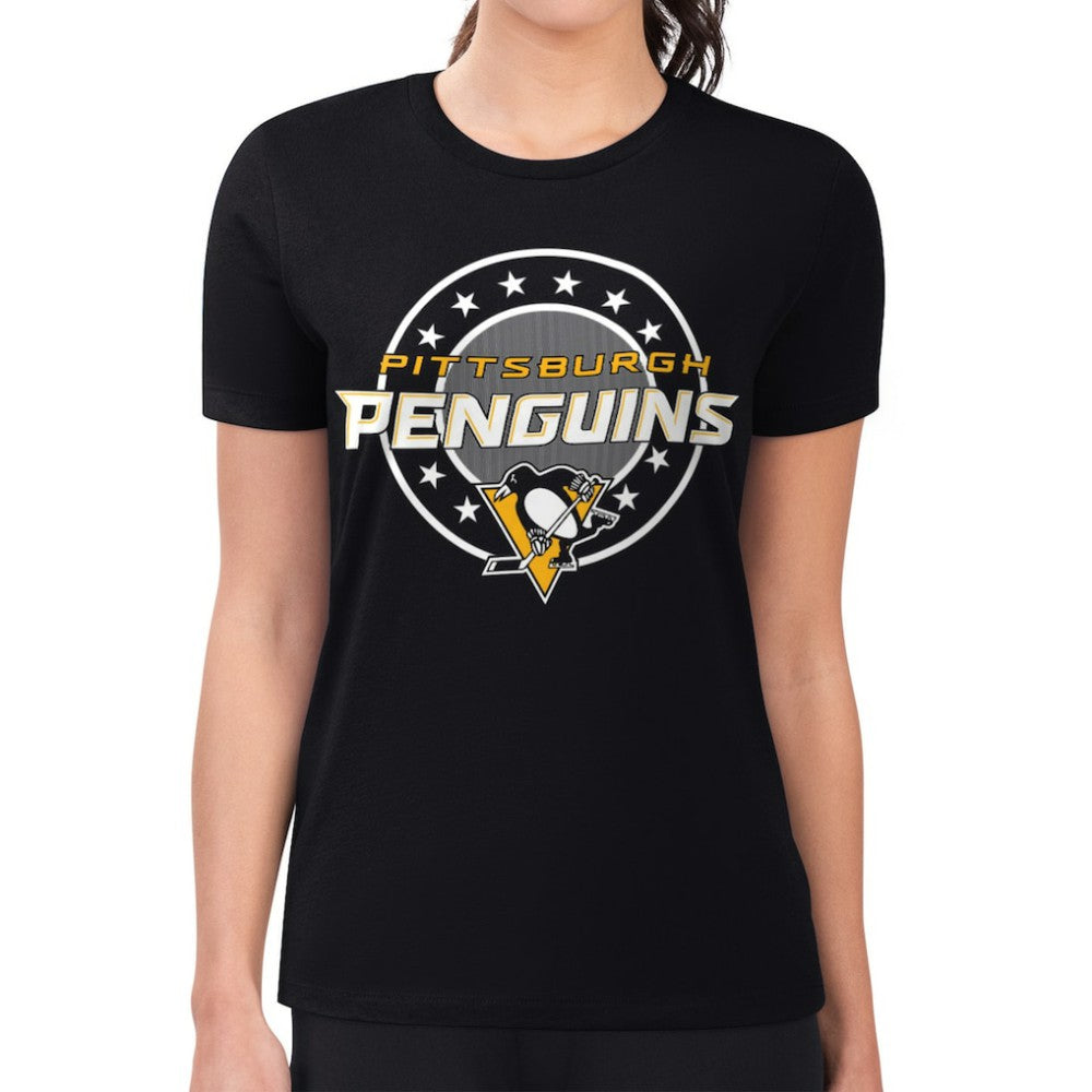 NHL Pittsburgh Penguins G-III 4Her by Carl Banks Women's Super-Slim Lightweight Pinstripe Circle Graphic T-Shirt - Black