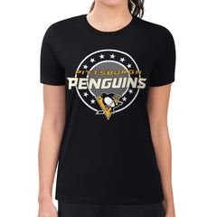 NHL Pittsburgh Penguins G-III 4Her by Carl Banks Women's Super-Slim Lightweight Pinstripe Circle Graphic T-Shirt - Black