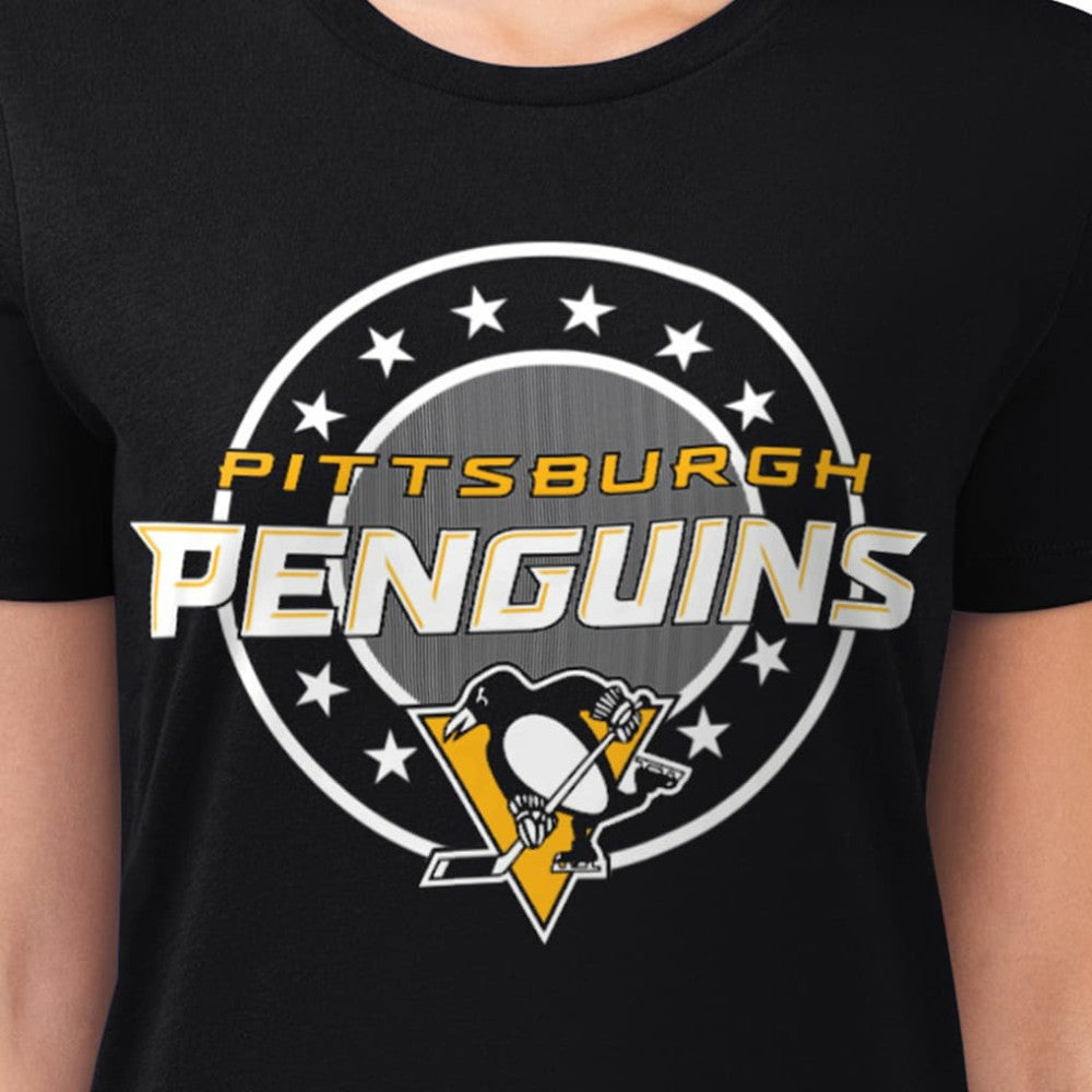 NHL Pittsburgh Penguins G-III 4Her by Carl Banks Women's Super-Slim Lightweight Pinstripe Circle Graphic T-Shirt - Black