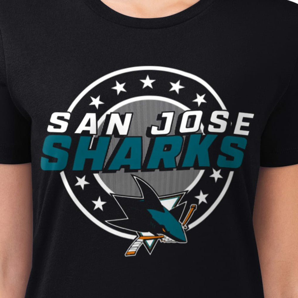 NHL San Jose Sharks G-III 4Her by Carl Banks Women's Super-Slim Lightweight Pinstripe Circle Graphic T-Shirt - Black