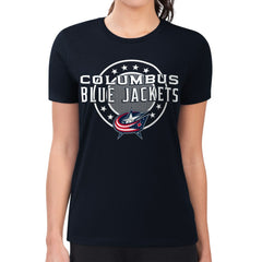 NHL Columbus Blue Jackets G-III 4Her by Carl Banks Women's Super-Slim Lightweight Pinstripe Circle Graphic T-Shirt - Navy