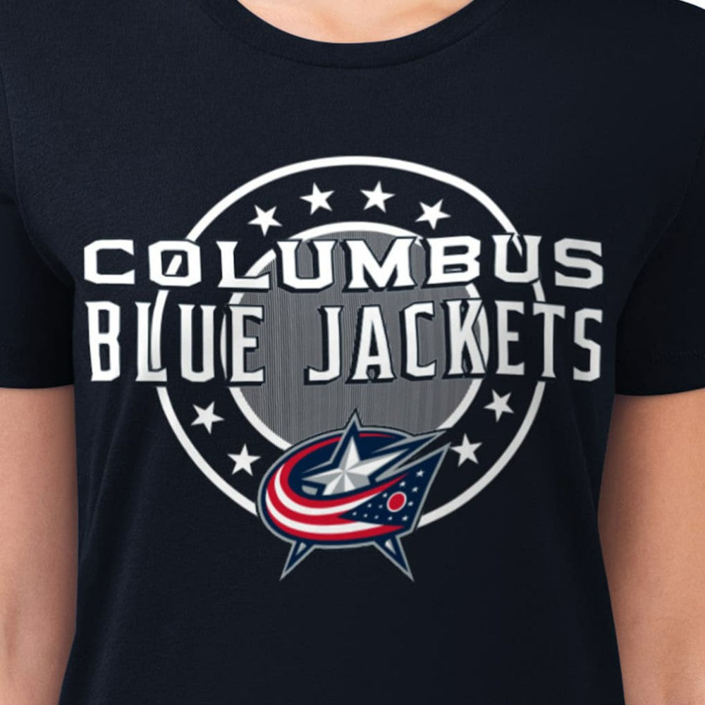 NHL Columbus Blue Jackets G-III 4Her by Carl Banks Women's Super-Slim Lightweight Pinstripe Circle Graphic T-Shirt - Navy