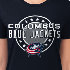 NHL Columbus Blue Jackets G-III 4Her by Carl Banks Women's Super-Slim Lightweight Pinstripe Circle Graphic T-Shirt - Navy