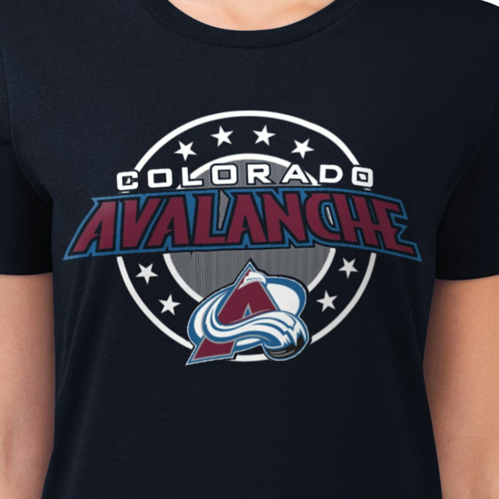 NHL Colorado Avalanche G-III 4Her by Carl Banks Women's Super-Slim Lightweight Pinstripe Circle Graphic T-Shirt - Navy