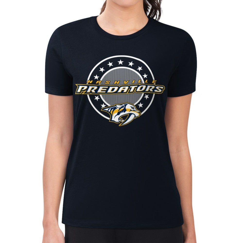 NHL Nashville Predators G-III 4Her by Carl Banks Women's Super-Slim Lightweight Pinstripe Circle Graphic T-Shirt - Navy