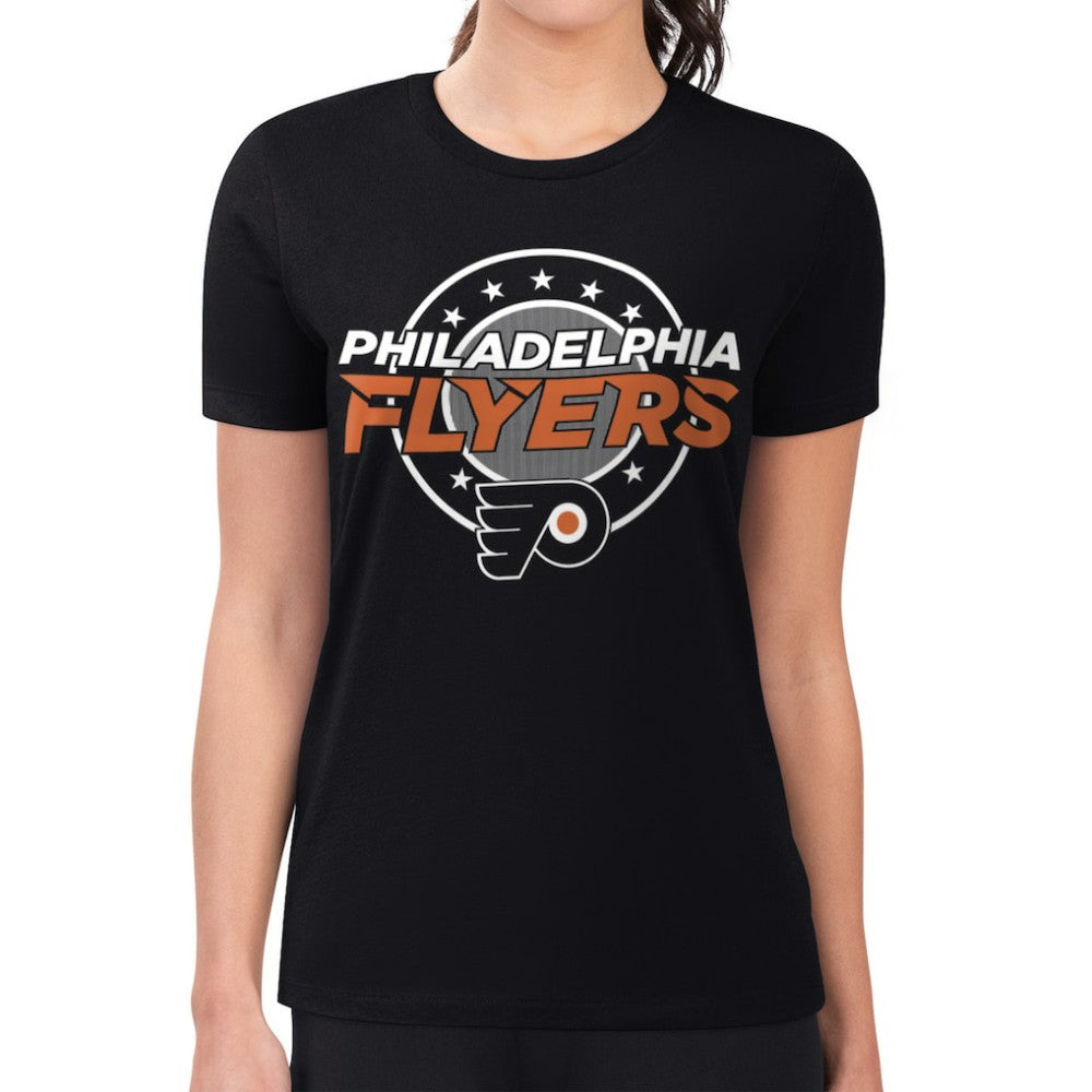 NHL Philadelphia Flyers G-III 4Her by Carl Banks Women's Super-Slim Lightweight Pinstripe Circle Graphic T-Shirt - Black