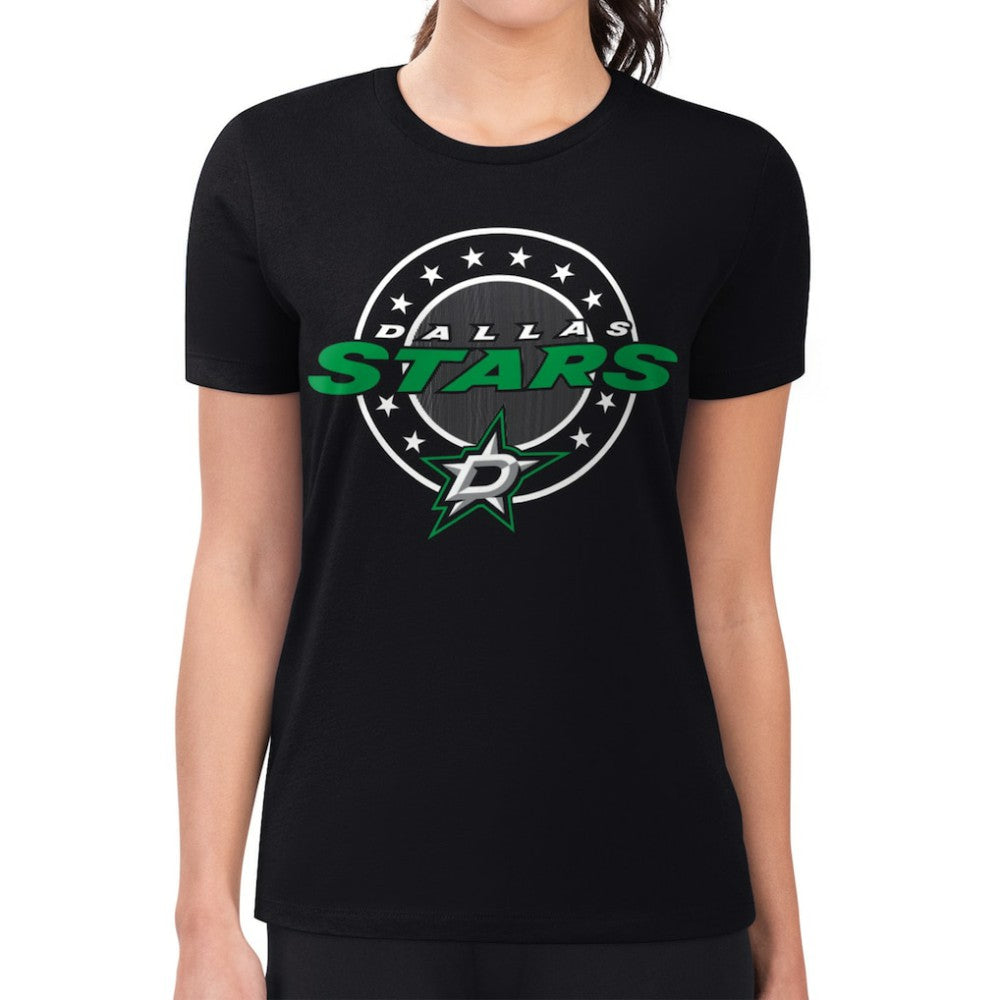 NHL Dallas Stars G-III 4Her by Carl Banks Women's Super-Slim Lightweight Pinstripe Circle Graphic T-Shirt - Black