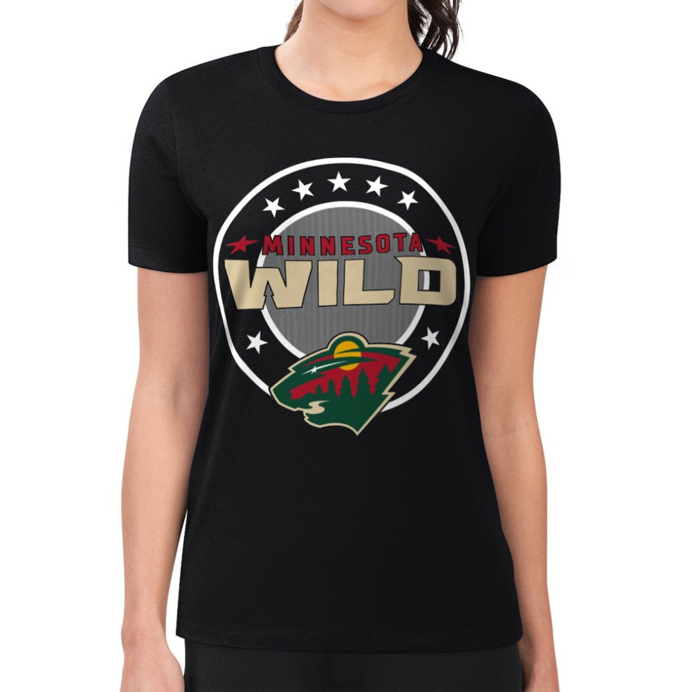NHL Minnesota Wild G-III 4Her by Carl Banks Women's Super-Slim Lightweight Pinstripe Circle Graphic T-Shirt - Black