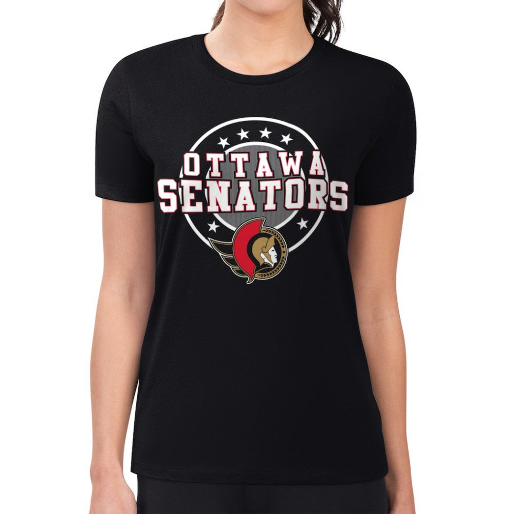 NHL Ottawa Senators G-III 4Her by Carl Banks Women's Super-Slim Lightweight Pinstripe Circle Graphic T-Shirt - Black