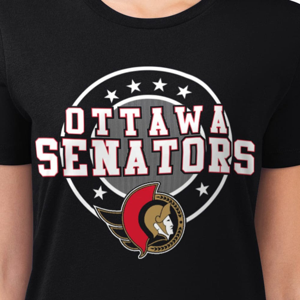 NHL Ottawa Senators G-III 4Her by Carl Banks Women's Super-Slim Lightweight Pinstripe Circle Graphic T-Shirt - Black