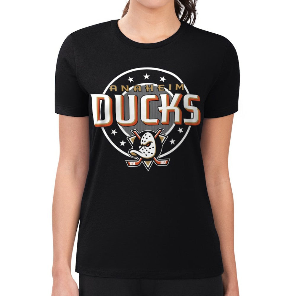 NHL Anaheim Ducks G-III 4Her by Carl Banks Women's Super-Slim Lightweight Pinstripe Circle Graphic T-Shirt - Black