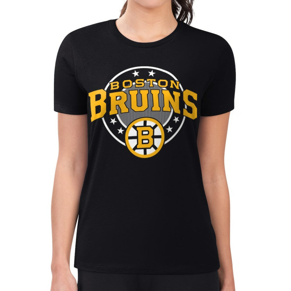 NHL Boston Bruins G-III 4Her by Carl Banks Women's Super-Slim Lightweight Pinstripe Circle Graphic T-Shirt - Black