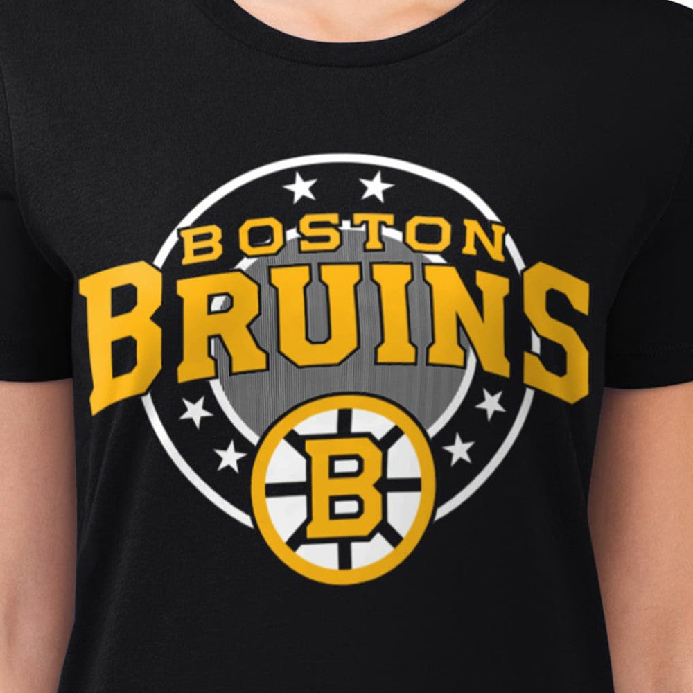 NHL Boston Bruins G-III 4Her by Carl Banks Women's Super-Slim Lightweight Pinstripe Circle Graphic T-Shirt - Black