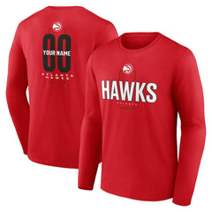 Atlanta Hawks Center Court Name & Number Custom Long Sleeve T-Shirt Red