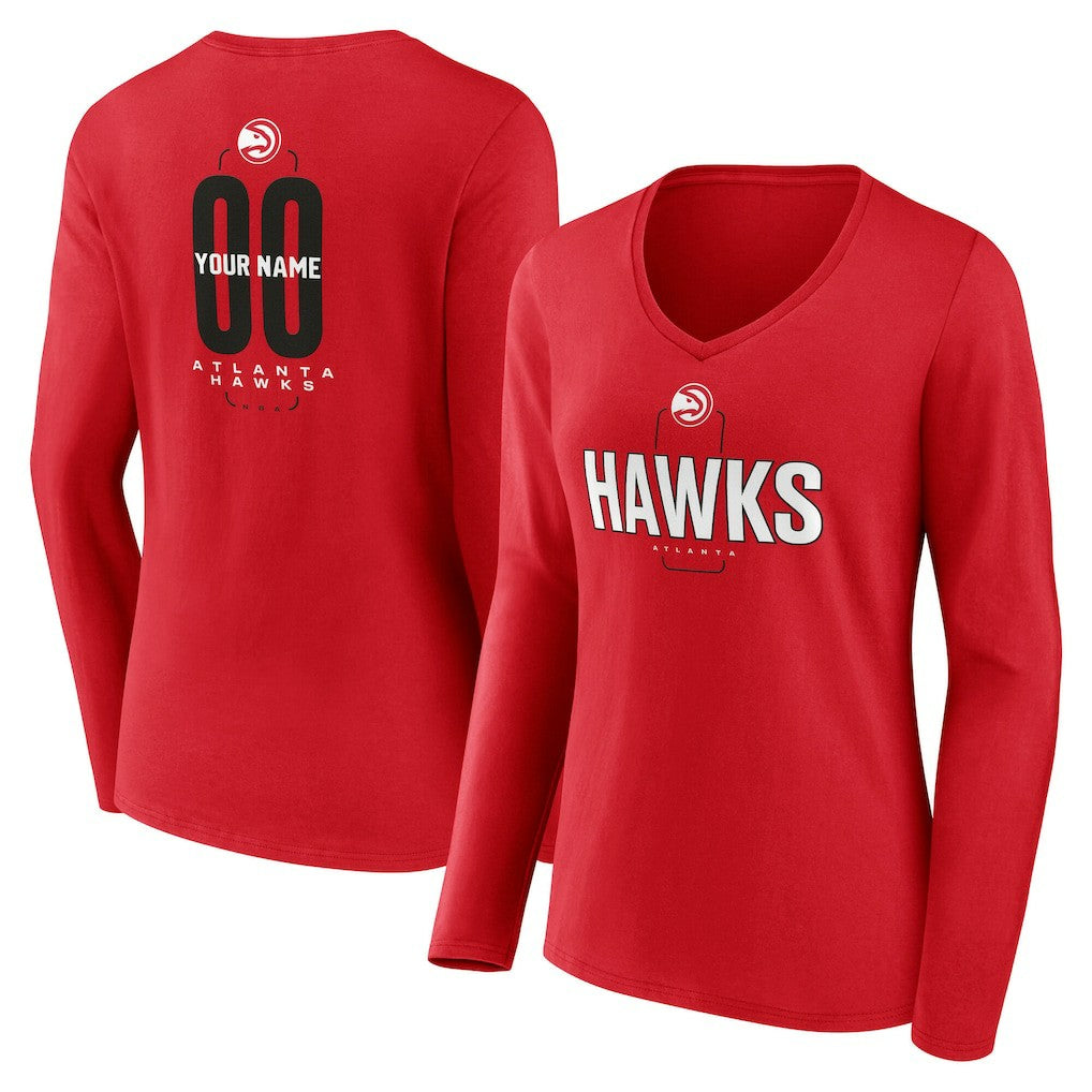 Atlanta Hawks Women's Center Court Name & Number Custom Long Sleeve V-Neck T-Shirt Red