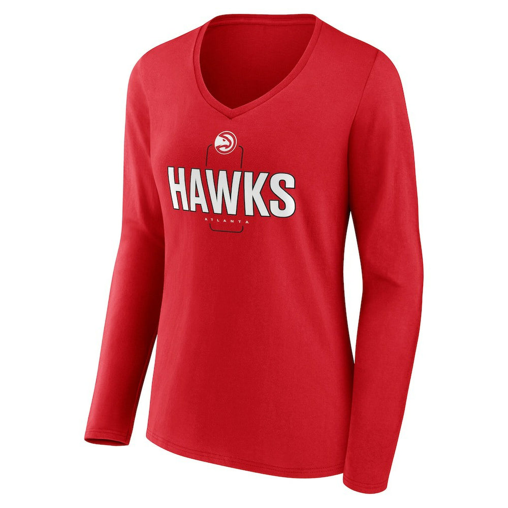 Atlanta Hawks Women's Center Court Name & Number Custom Long Sleeve V-Neck T-Shirt Red