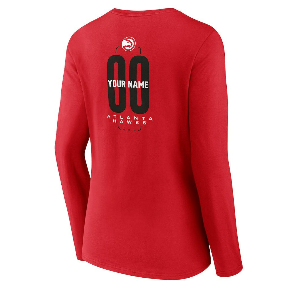 Atlanta Hawks Women's Center Court Name & Number Custom Long Sleeve V-Neck T-Shirt Red