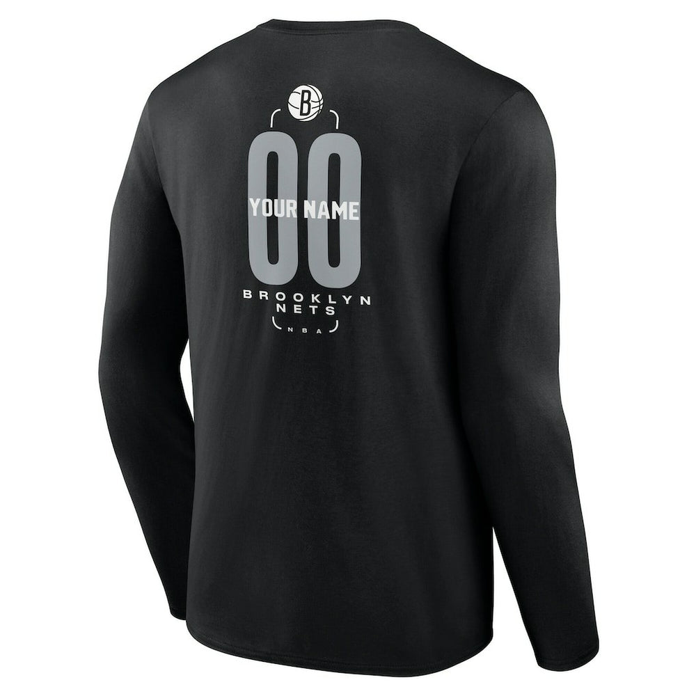 Brooklyn Nets Center Court Name & Number Custom Long Sleeve T-Shirt Black