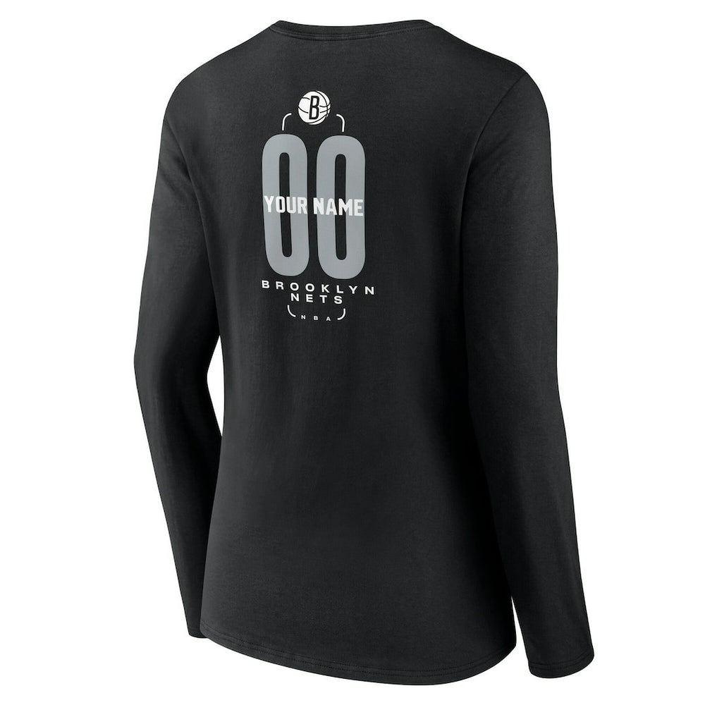 Brooklyn Nets Women's Center Court Name & Number Custom Long Sleeve V-Neck T-Shirt Black