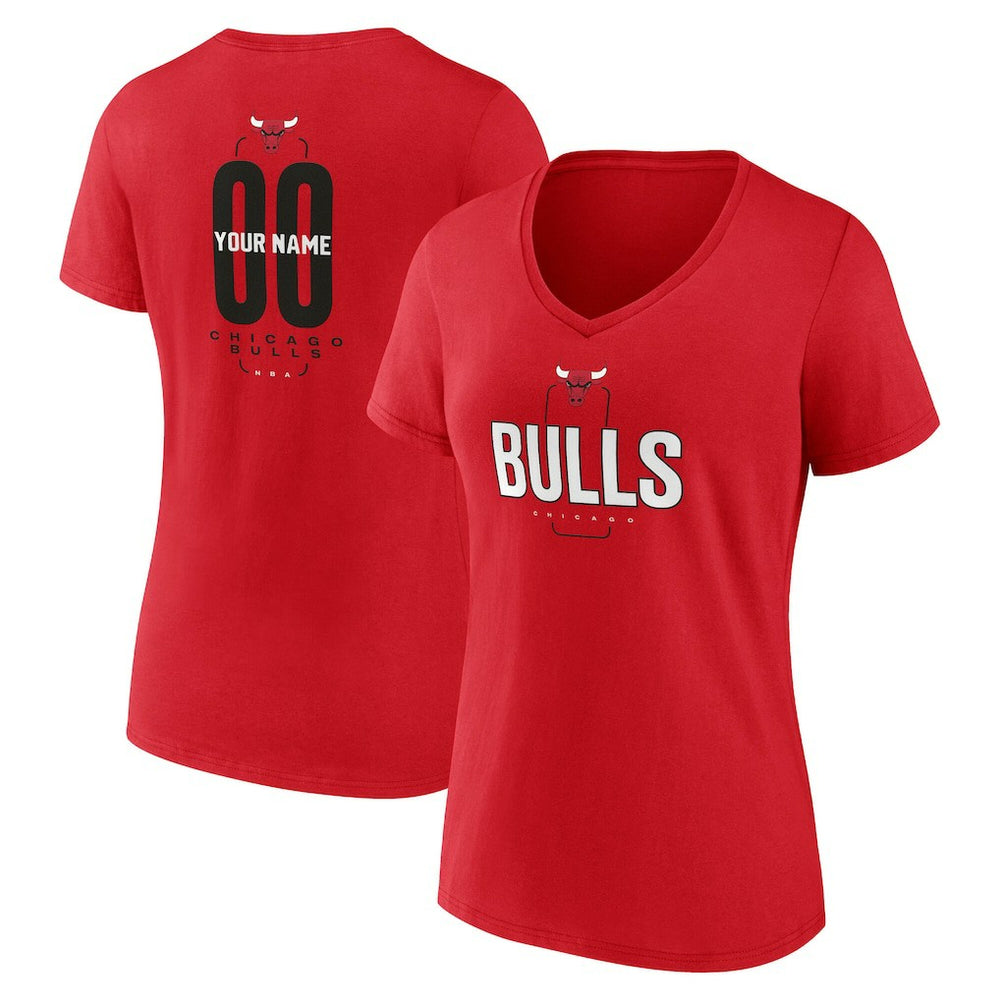 Chicago Bulls Women's Center Court Name & Number Custom V-Neck T-Shirt Red