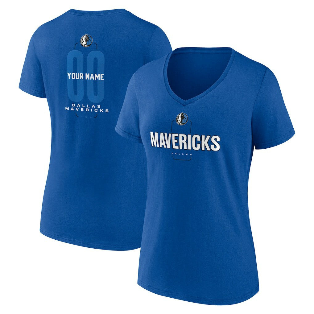 Dallas Mavericks Women's Center Court Name & Number Custom V-Neck T-Shirt Blue