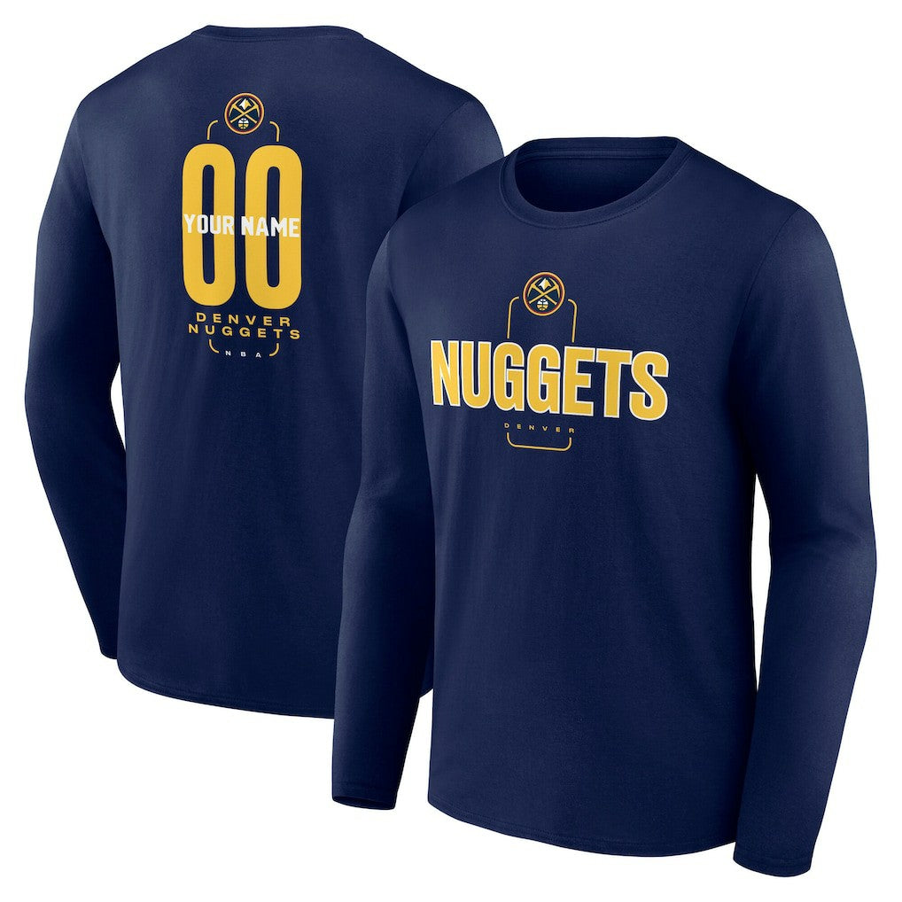 Denver Nuggets Center Court Name & Number Custom Long Sleeve T-Shirt Navy