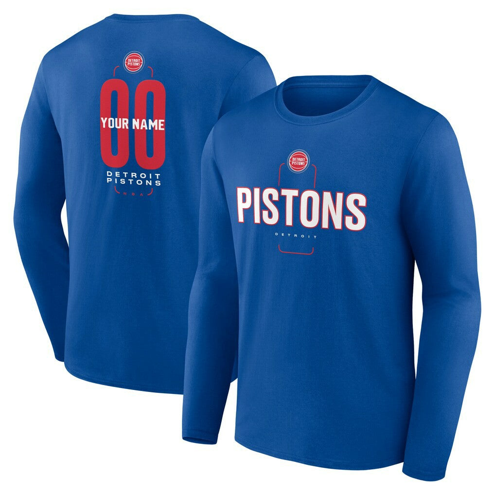 Detroit Pistons Center Court Name & Number Custom Long Sleeve T-Shirt Blue
