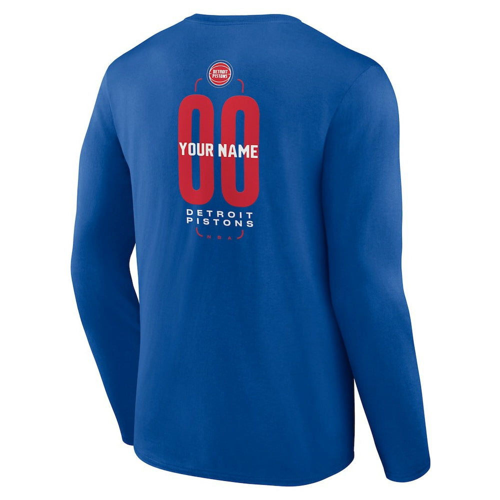 Detroit Pistons Center Court Name & Number Custom Long Sleeve T-Shirt Blue