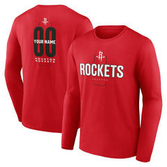 Houston Rockets Center Court Name & Number Custom Long Sleeve T-Shirt Red