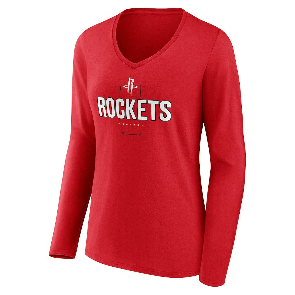 Houston Rockets Women's Center Court Name & Number Custom Long Sleeve V-Neck T-Shirt Red