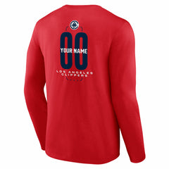 LA Clippers Center Court Name & Number Custom Long Sleeve T-Shirt Red