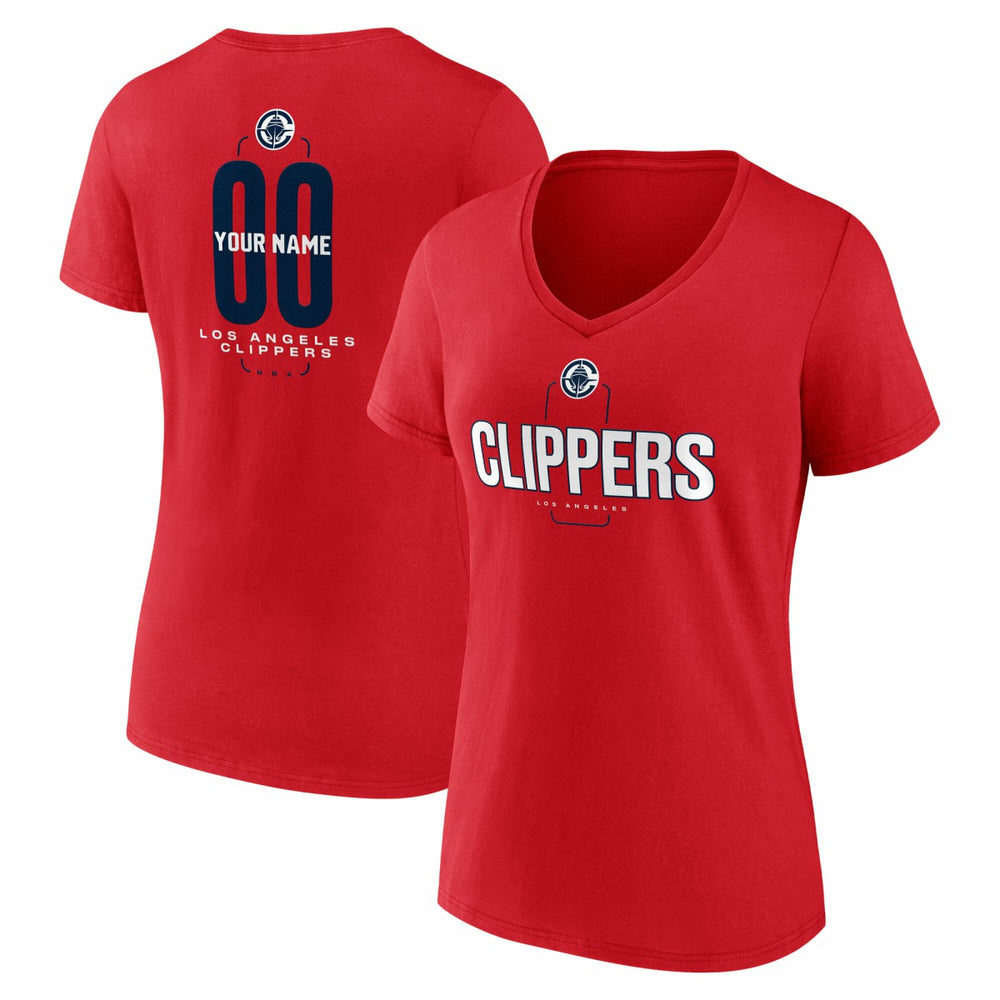 LA Clippers Women's Center Court Name & Number Custom V-Neck T-Shirt Red