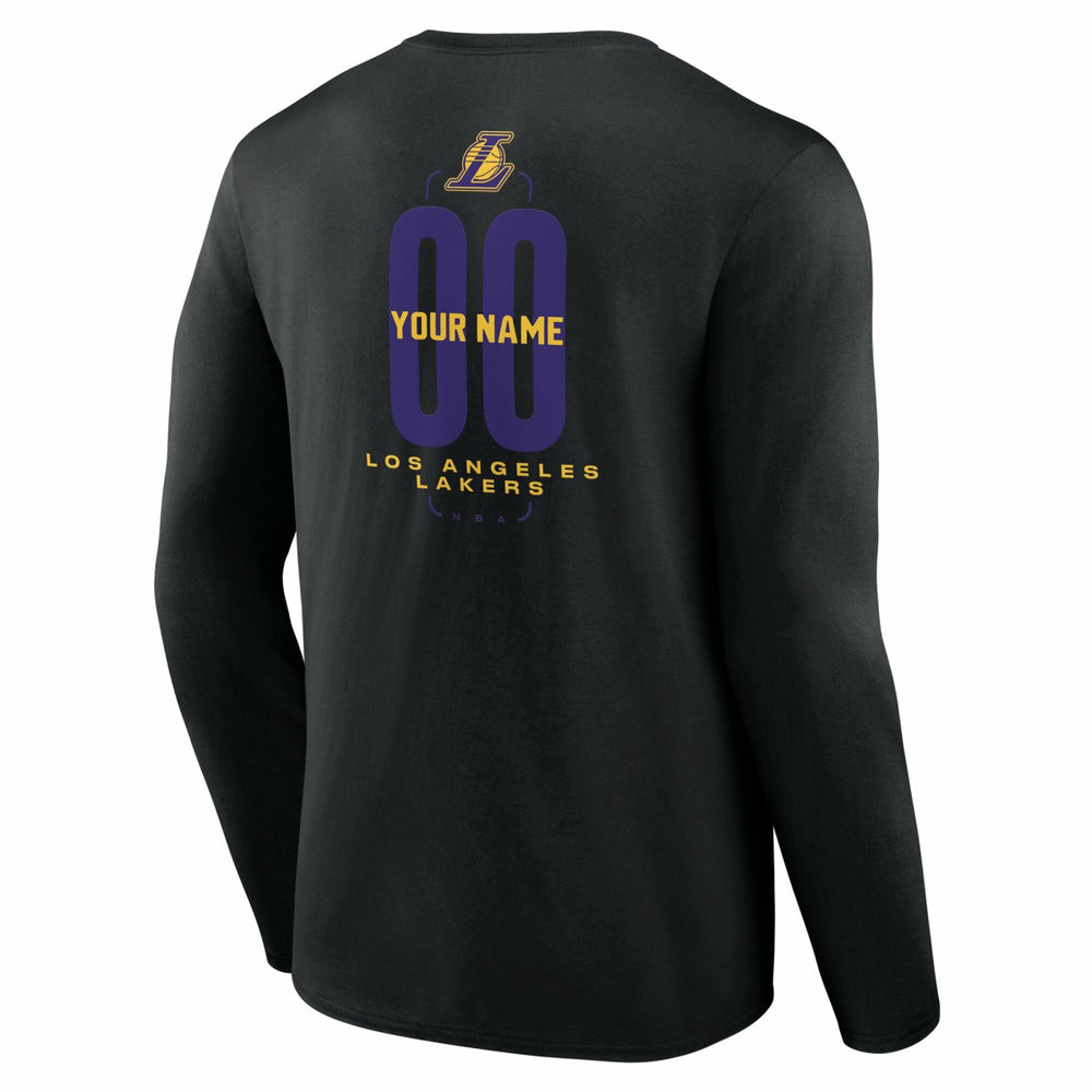 Los Angeles Lakers Center Court Name & Number Custom Long Sleeve T-Shirt Black
