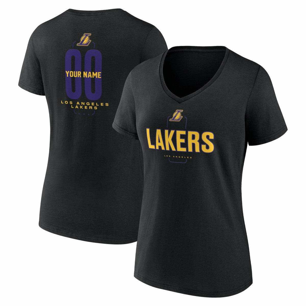 Los Angeles Lakers Women's Center Court Name & Number Custom V-Neck T-Shirt Black