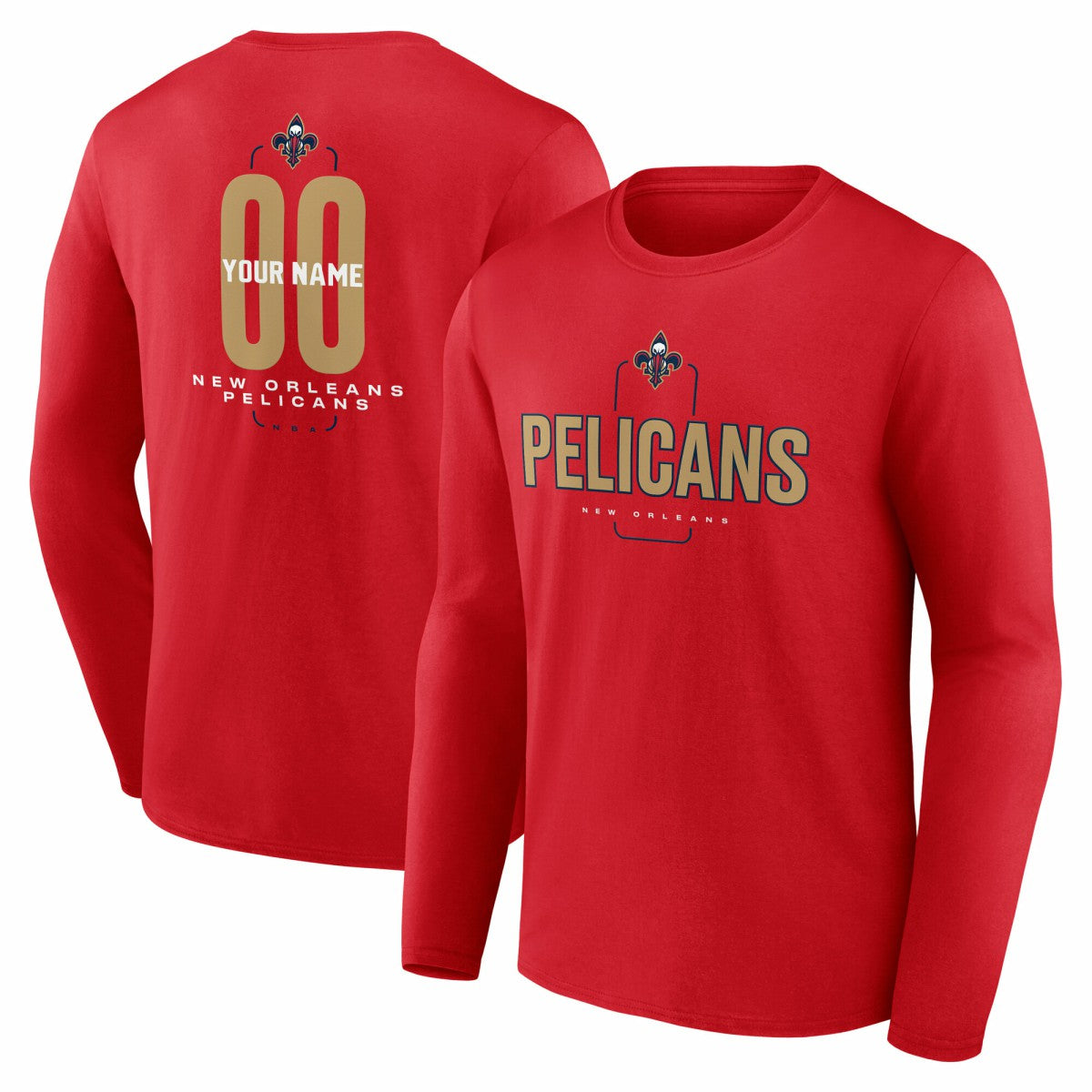New Orleans Pelicans Center Court Name & Number Custom Long Sleeve T-Shirt Red