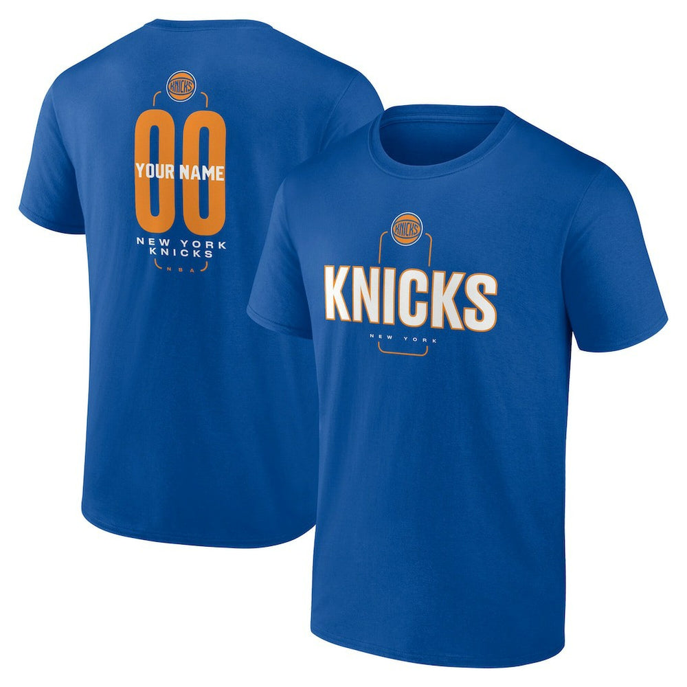 New York Knicks Center Court Name & Number Custom T-Shirt Blue