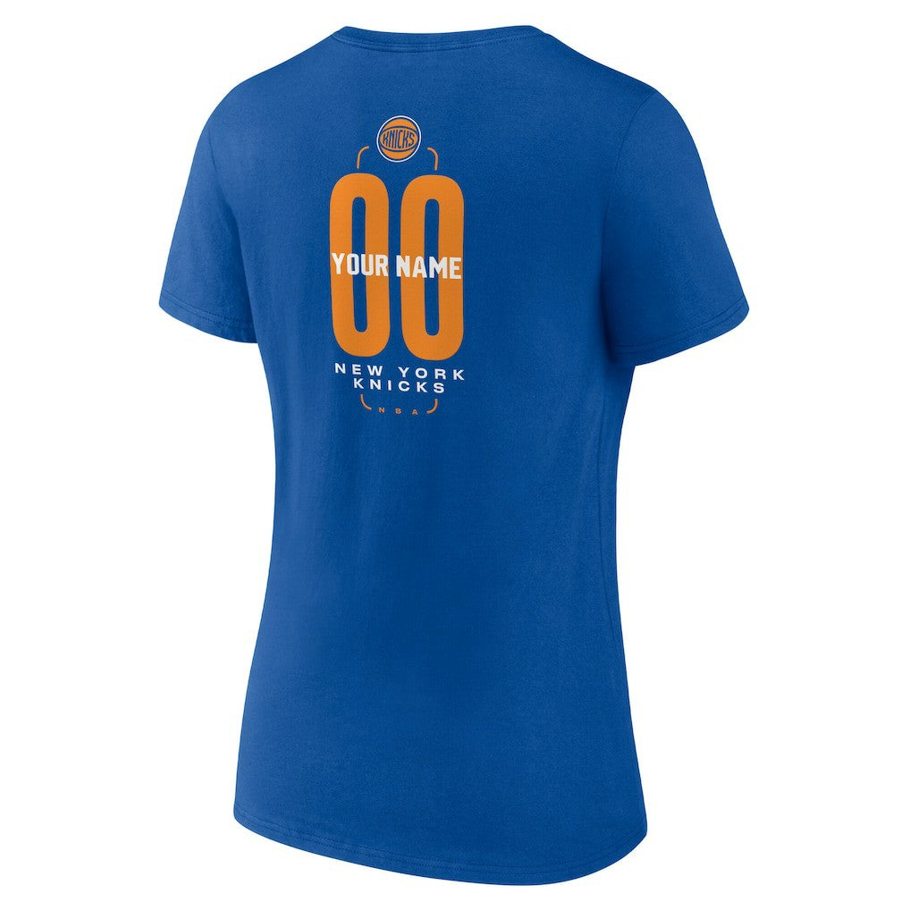 New York Knicks Women's Center Court Name & Number Custom V-Neck T-Shirt Blue