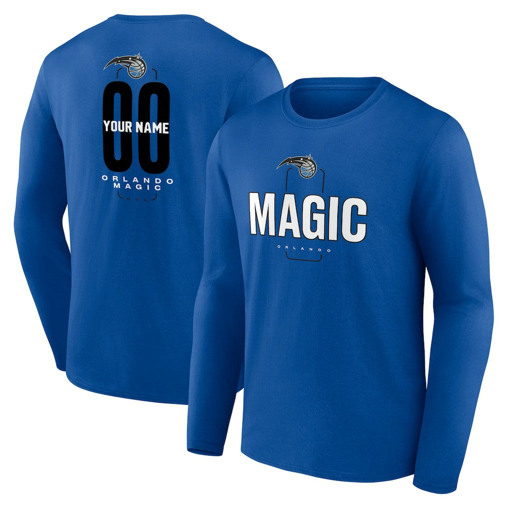 Orlando Magic Center Court Name & Number Custom Long Sleeve T-Shirt Blue