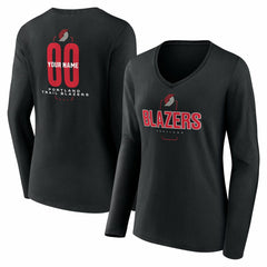 Portland Trail Blazers Women's Center Court Name & Number Custom Long Sleeve V-Neck T-Shirt Black
