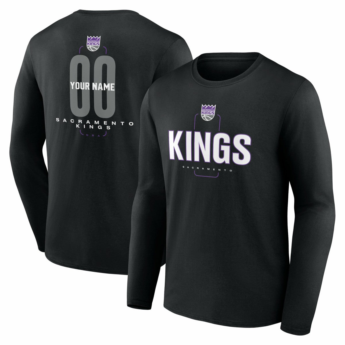 Sacramento Kings Center Court Name & Number Custom Long Sleeve T-Shirt Black