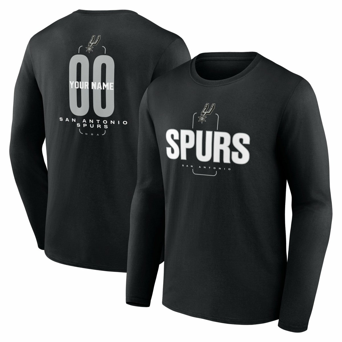 San Antonio Spurs Center Court Name & Number Custom Long Sleeve T-Shirt Black