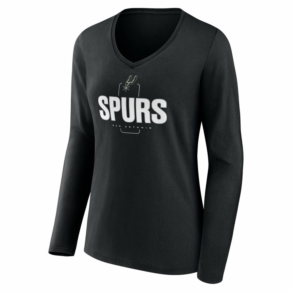 San Antonio Spurs Women's Center Court Name & Number Custom Long Sleeve V-Neck T-Shirt Black