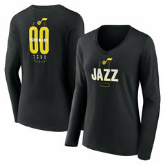 Utah Jazz Women's Center Court Name & Number Custom Long Sleeve V-Neck T-Shirt Black