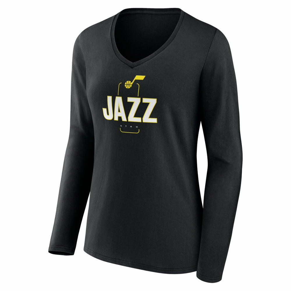 Utah Jazz Women's Center Court Name & Number Custom Long Sleeve V-Neck T-Shirt Black