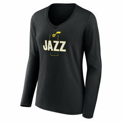 Utah Jazz Women's Center Court Name & Number Custom Long Sleeve V-Neck T-Shirt Black