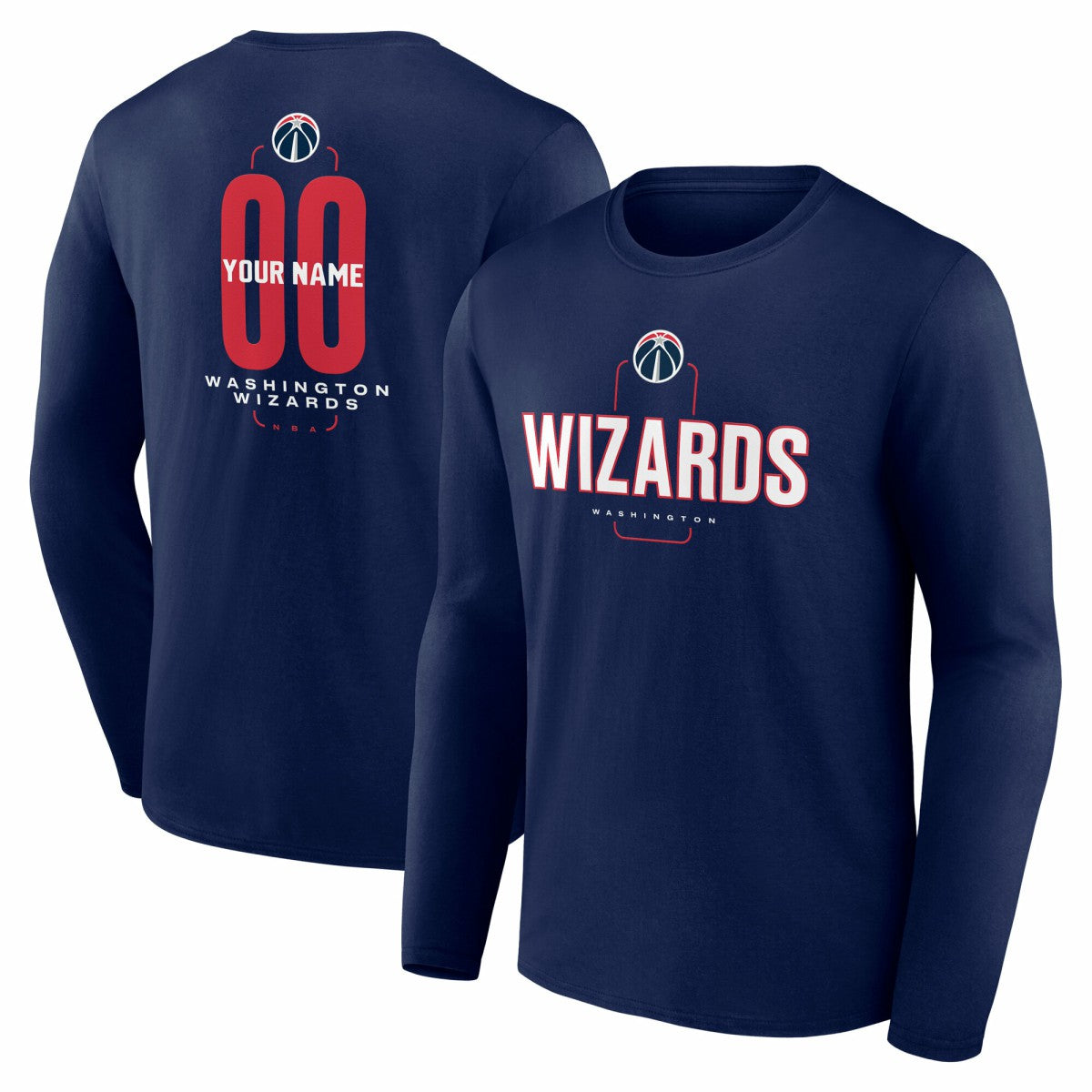 Washington Wizards Center Court Name & Number Custom Long Sleeve T-Shirt Navy