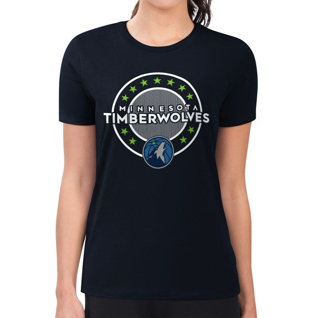 Minnesota Timberwolves G-III 4Her by Carl Banks Women's Super-Slim Lightweight Pinstripe Circle Graphic T-Shirt Navy