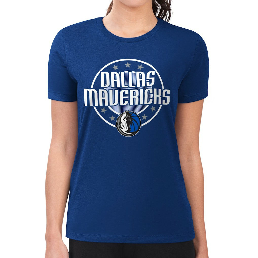 Dallas Mavericks G-III 4Her by Carl Banks Women's Super-Slim Lightweight Pinstripe Circle Graphic T-Shirt Blue