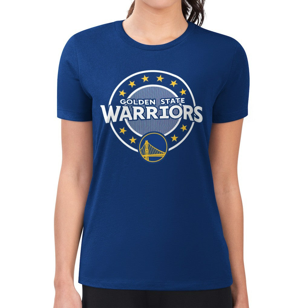 Golden State Warriors G-III 4Her by Carl Banks Women's Super-Slim Lightweight Pinstripe Circle Graphic T-Shirt Royal