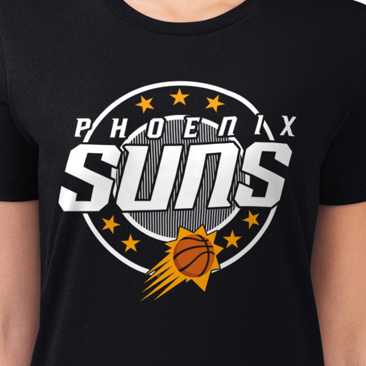 Phoenix Suns G-III 4Her by Carl Banks Women's Super-Slim Lightweight Pinstripe Circle Graphic T-Shirt Black